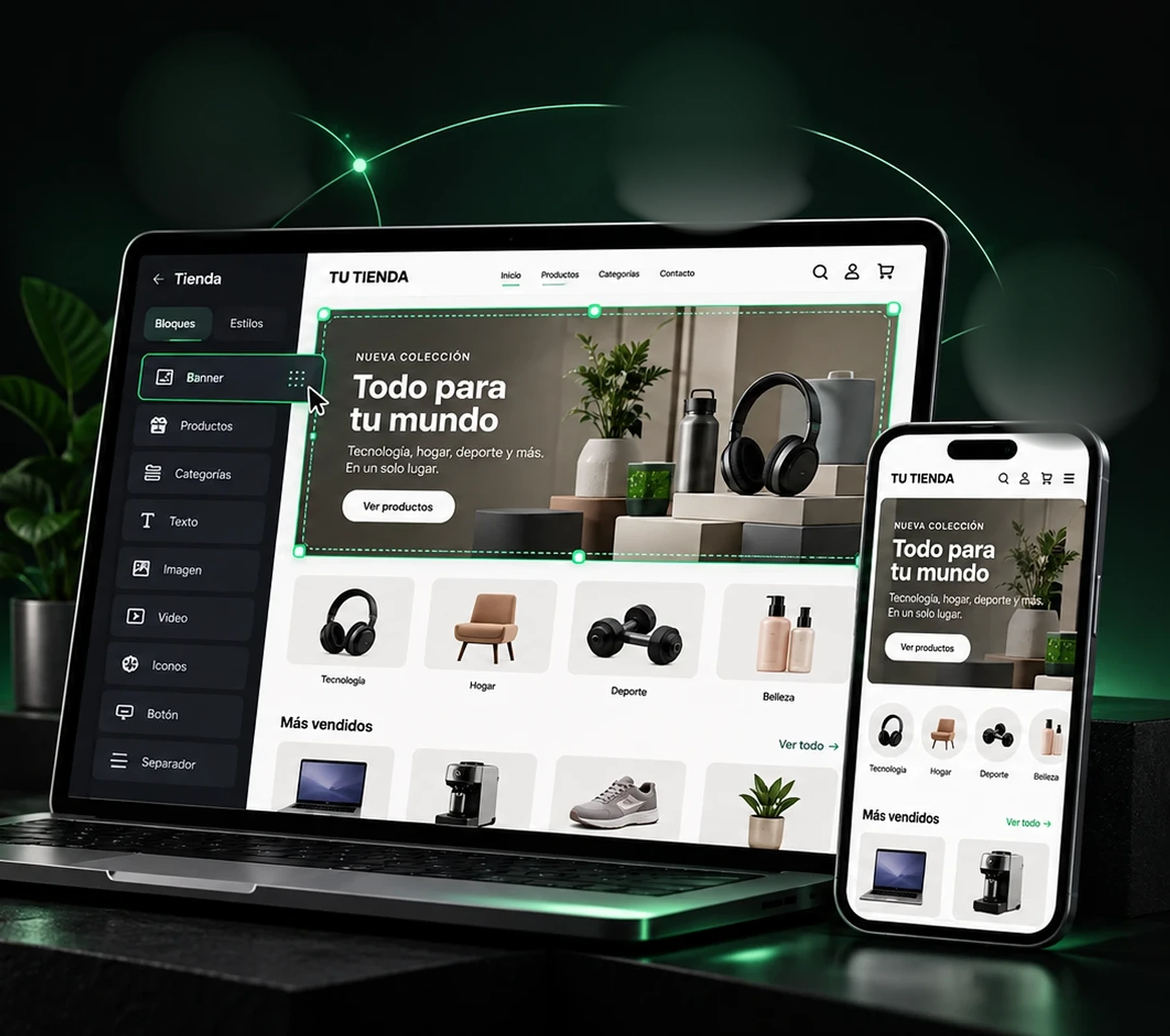Editor visual de Tutiendahora: diseñá, personalizá y publicá tu tienda desde la compu o el celular